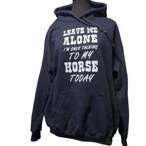 Navy Blue Funny Horse Hoodie Riding Equestrian Cowgirl Cowboy Rodeo 4H Sz L